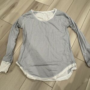 Lululemon Athletica Gray and White Striped Long Sleeve Tee